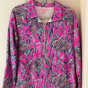 Lilly Pulitzer skipper popover quarter zip sweatshirt pink elephant print